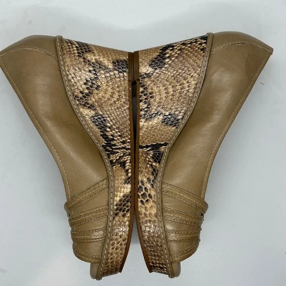 Nurture Women's Shoes Tan Leather Carmen Peep Toe Wedge Snakeskin Size 8.5 M - Picture 6 of 12